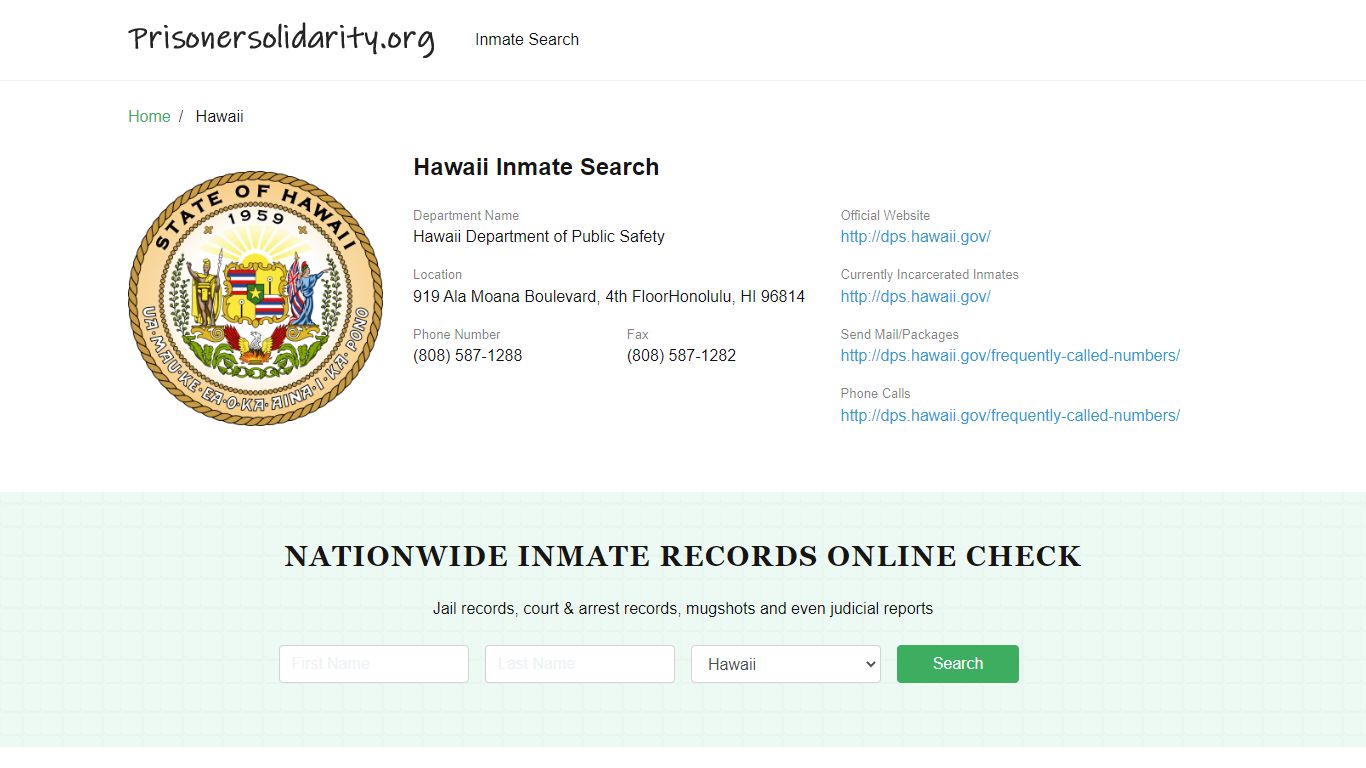 Hawaii Inmate Search – Hawaii Department of Public Safety ...